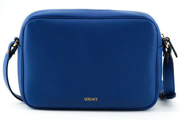 Elegante borsa per fotocamera in pelle a vitello blu