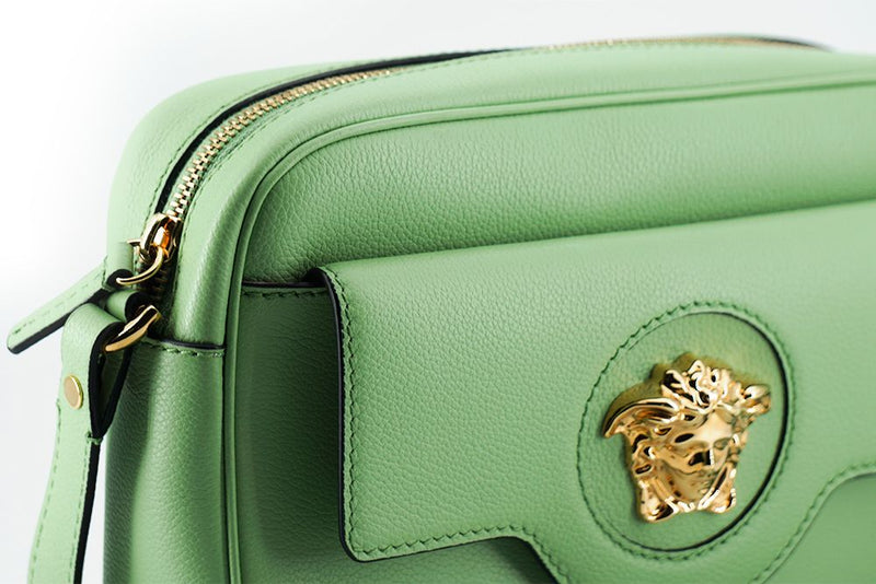 Borsa per fotocamera in pelle verde elegante menta