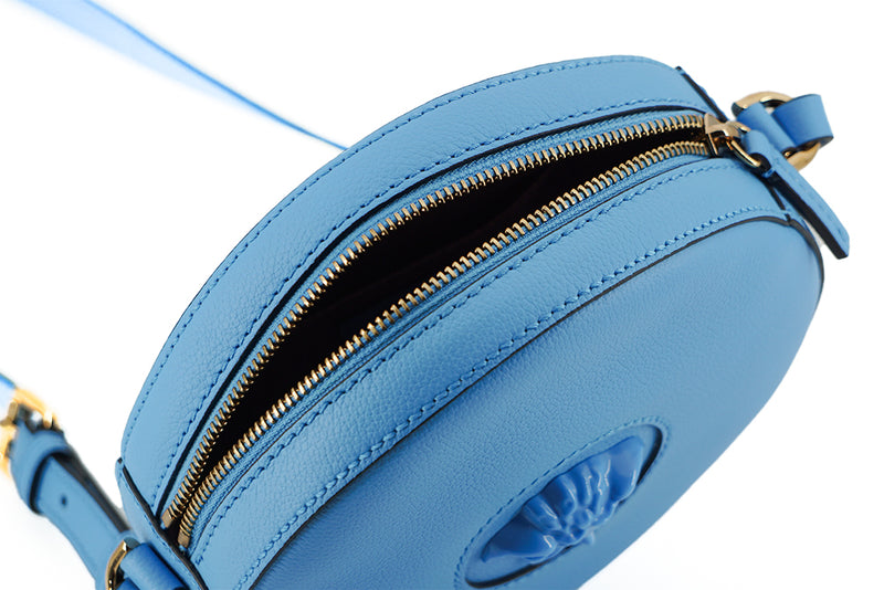 Borsa a tracolla rotonda in pelle blu chic