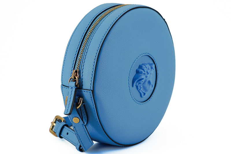 Borsa a tracolla rotonda in pelle blu chic