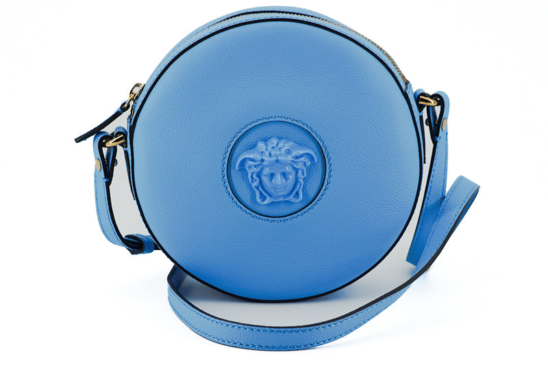 Sac d'épaule rond en cuir bleu chic