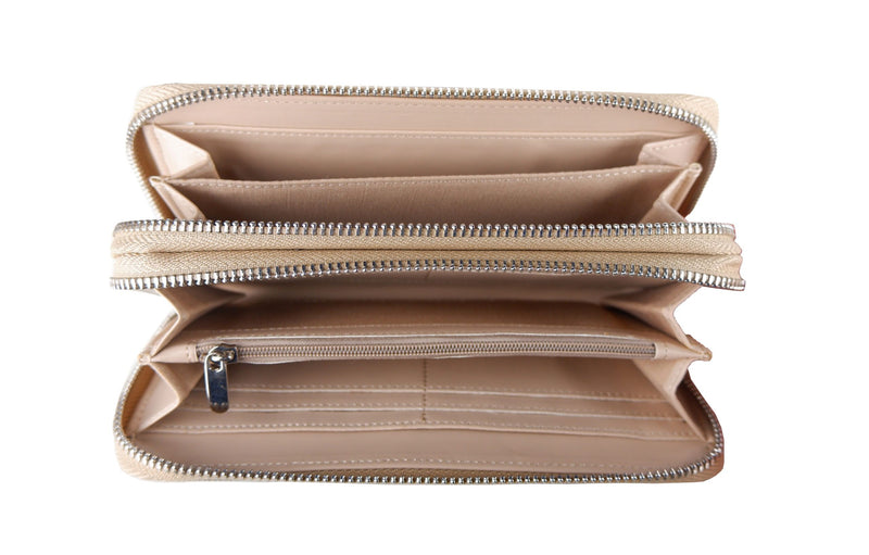 Chic Kaky Double Zip Wallet with Leather Accents