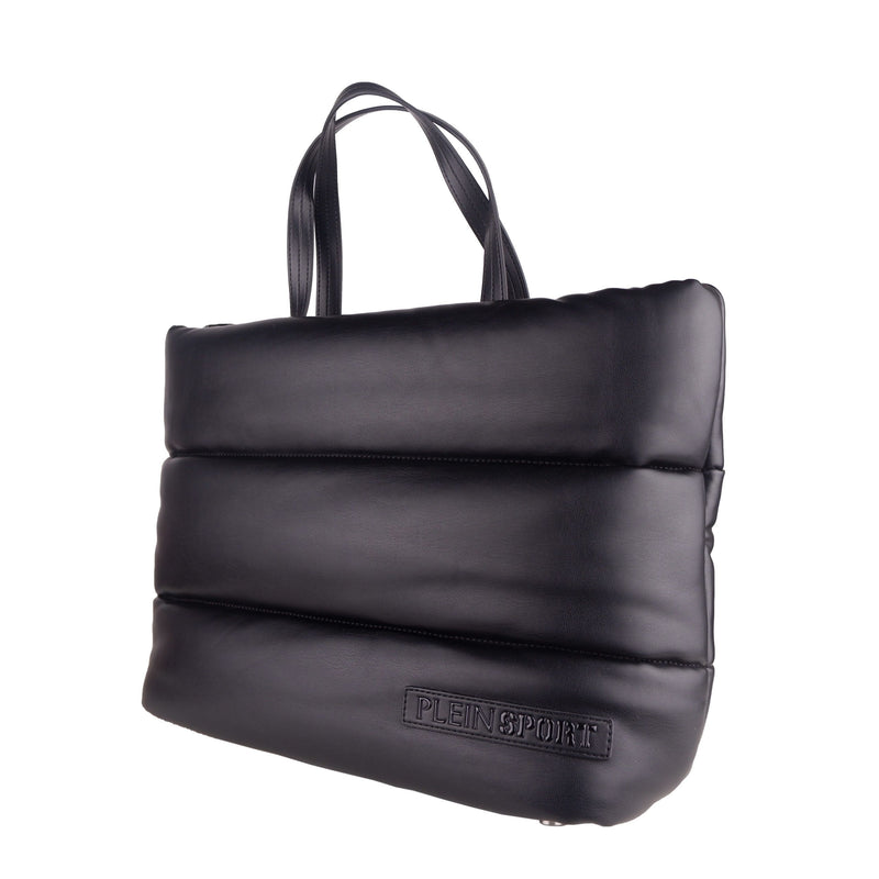 Elegant Black Padded Eco-Leather Shopper Bag