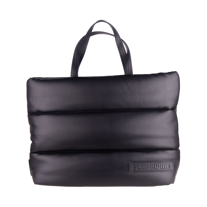 Elegant Black Padded Eco-Leather Shopper Bag