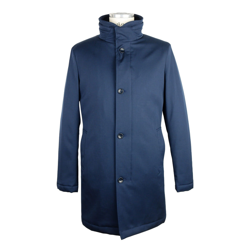 Elegant Wool Blend Long Men's Coat with Zip Closure
