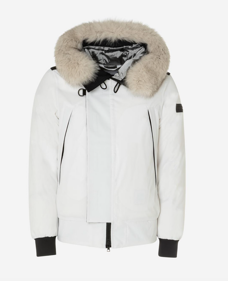 Chic White 4-Pocket Jacket with Real Fox Fur Hood