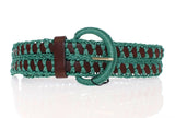 Green Raffia Woven Waist Leather Wide Belt