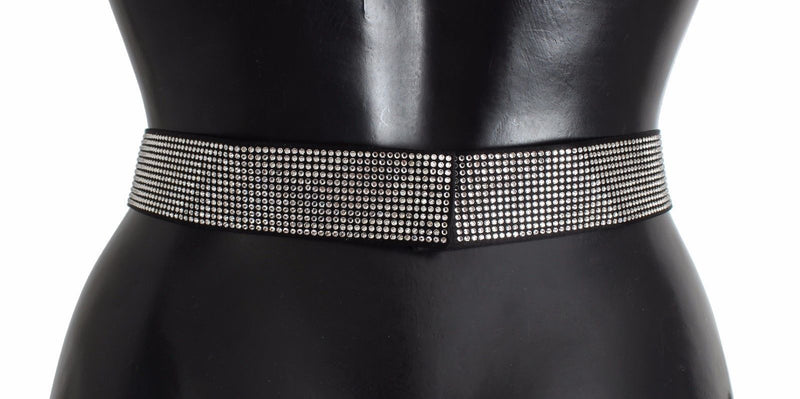Black Silk Clear Crystal Bow Waist Belt