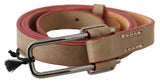 Beige Leather Silver Logo Buckle Waist Belt