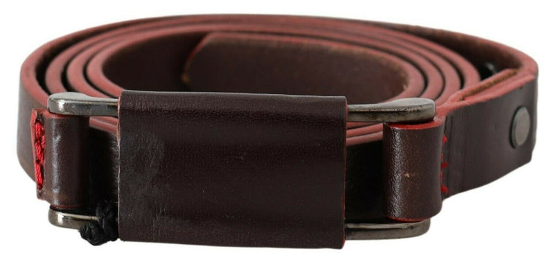 Brown Leather Double Rustic Silver Buckle Belt