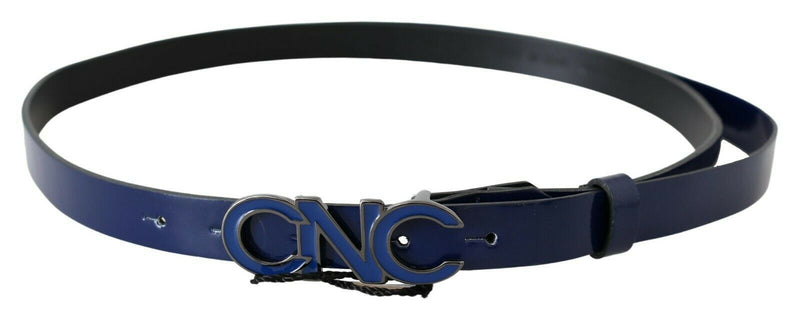 Blue Leather Logo Skinny Fashion  Belt