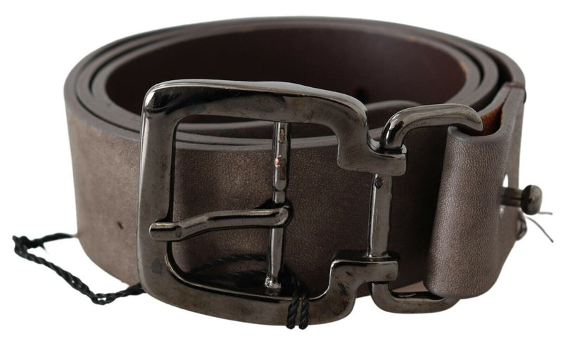 Dark Brown Leather Metallic Square Buckle Belt