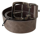 Dark Brown Leather Metallic Square Buckle Belt