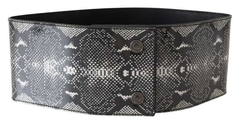 Black Wide Leather Snakeskin Design Waist Belt