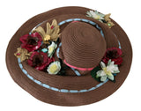 Brown Knitted Straw Floral Hat