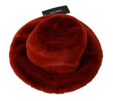 Red Bordeaux Fur Wide Brim Bucket  Hat