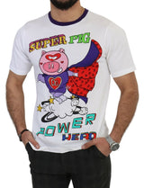 White Cotton Top Super Power Pig T-shirt