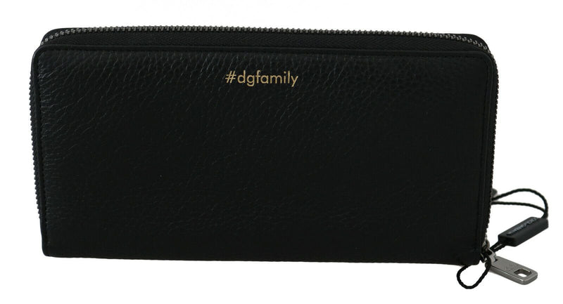 Black Red Leather #DGFAMILY Zipper Continental Wallet