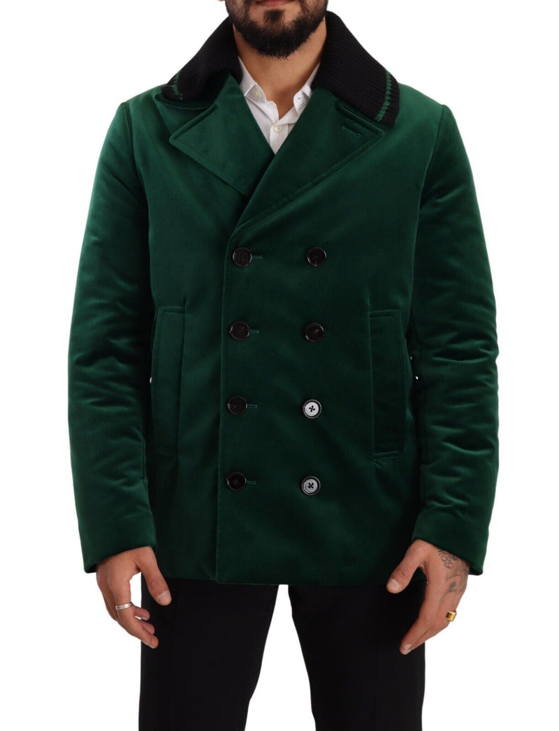 Green Velvet Cotton Double Breasted Jacket