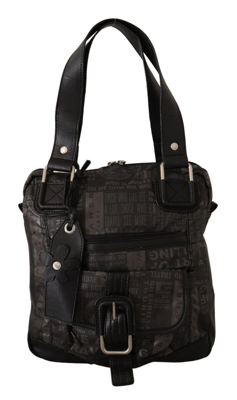 Black Printed Logo Shoulder Handbag Purse Bag
