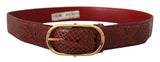 Red Exotic Leather Gold Oval Buckle Belt