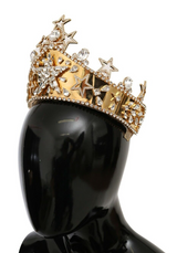 Gold Crystal Star STRASS Crown Logo Diadem Tiara