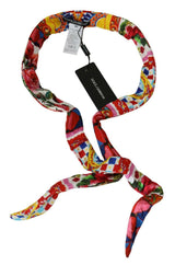 Multicolor Silk Cotton Carretto Rose Pattern Wrap Belt