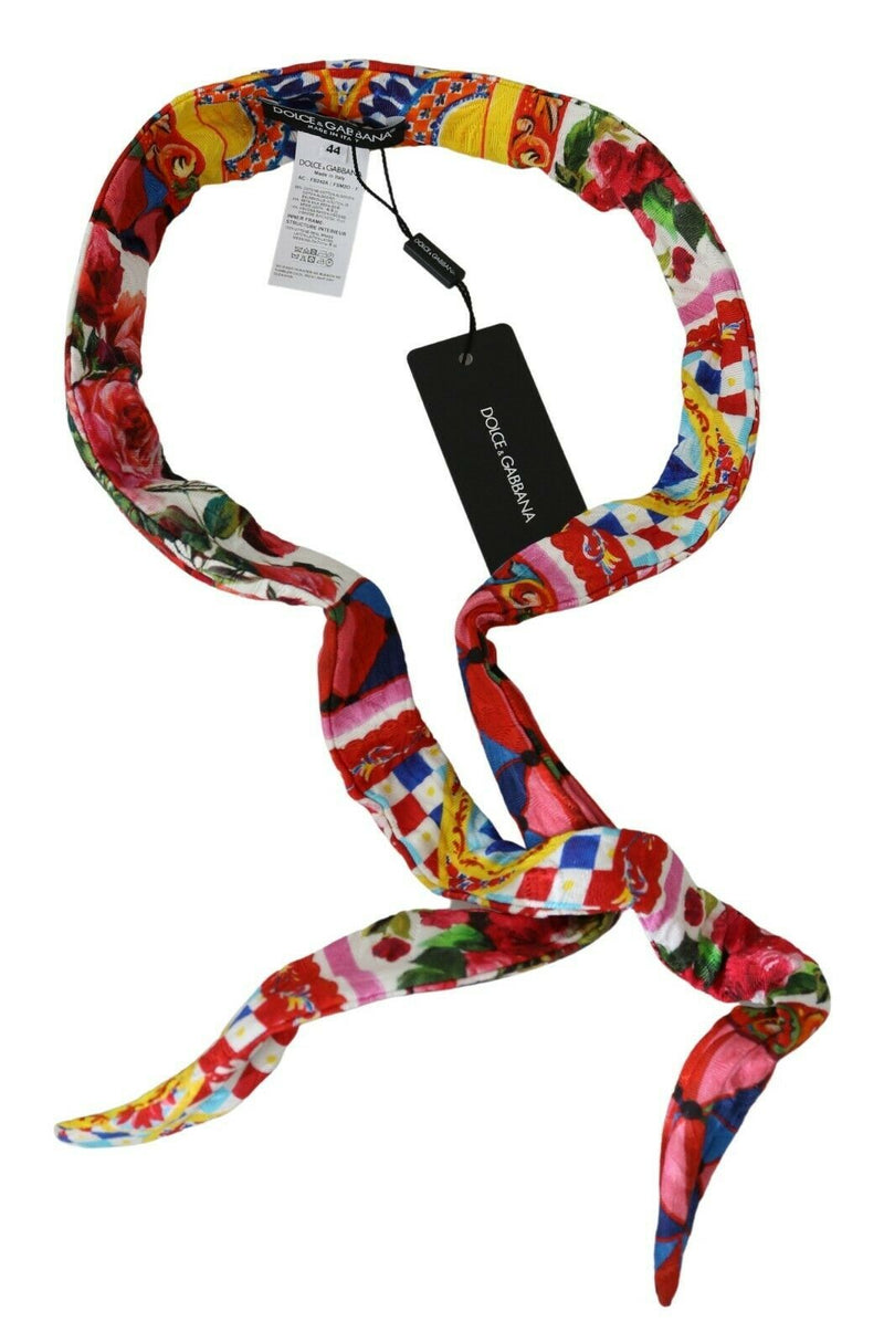 Multicolor Silk Cotton Carretto Rose Pattern Wrap Belt
