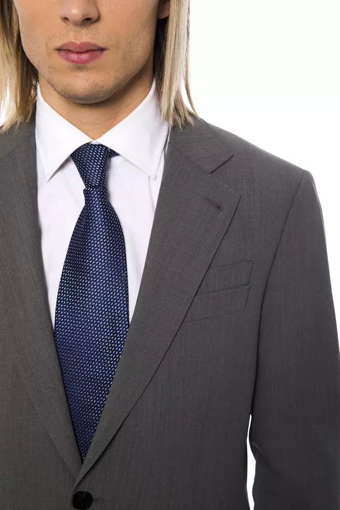 Elegant Gray Italian Woolen Men's Suit