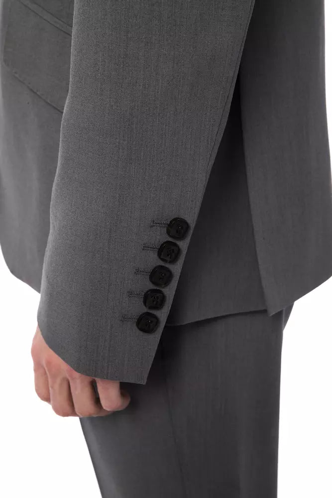 Elegant Gray Italian Woolen Men's Suit