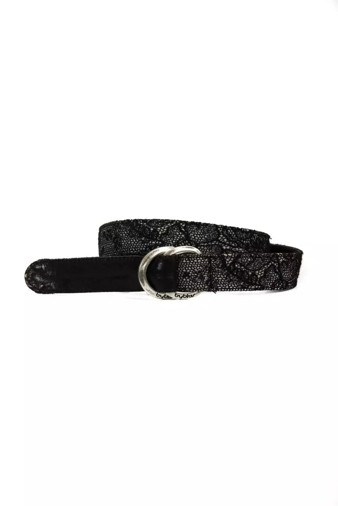 Sleek Black Woven Textured Leather Belt