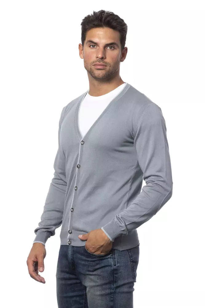 Elegant Gray Cotton Cardigan for Men