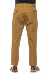 Elegant Pleated Cotton Trousers in Rich Brown