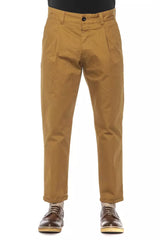 Elegant Pleated Cotton Trousers in Rich Brown