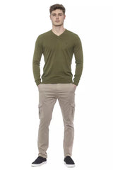 Classic V-Neck Cotton Sweater in Lush Green