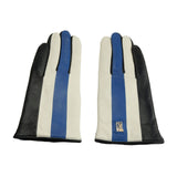 Chic Blue and Black Lambskin Leather Gloves