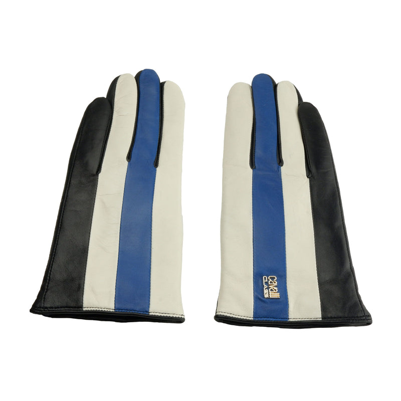 Chic Blue and Black Lambskin Leather Gloves
