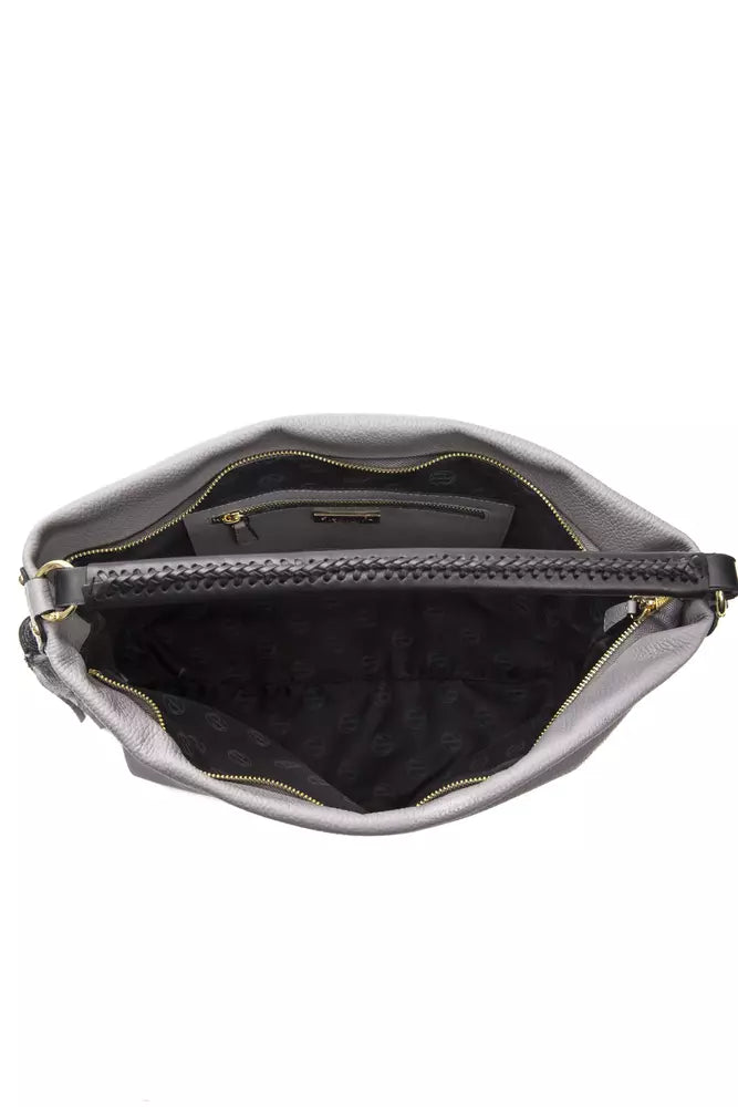 Elegant Gray Leather Shoulder Bag