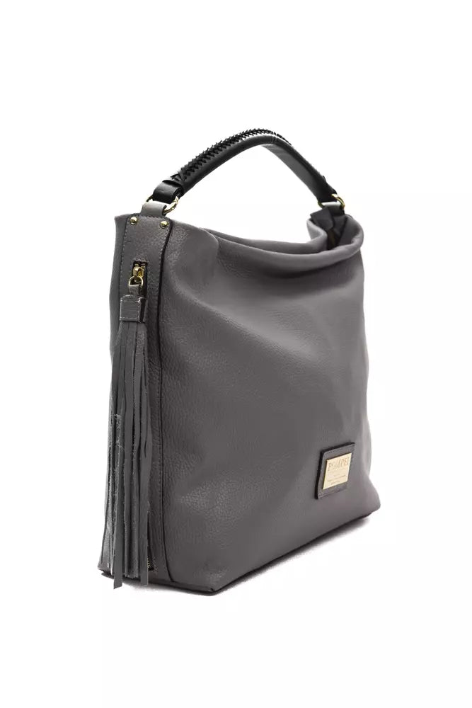 Elegant Gray Leather Shoulder Bag