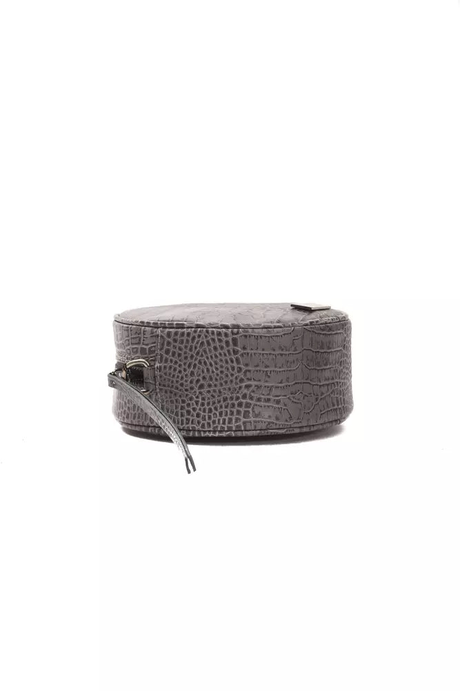 Chic Gray Croc-Print Leather Crossbody Bag